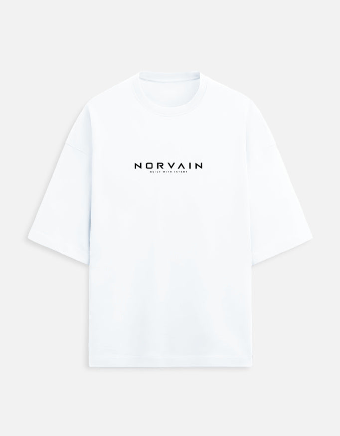 NORVAIN NORTH oversized white streetwear T-shirt with minimalist compass graphic
