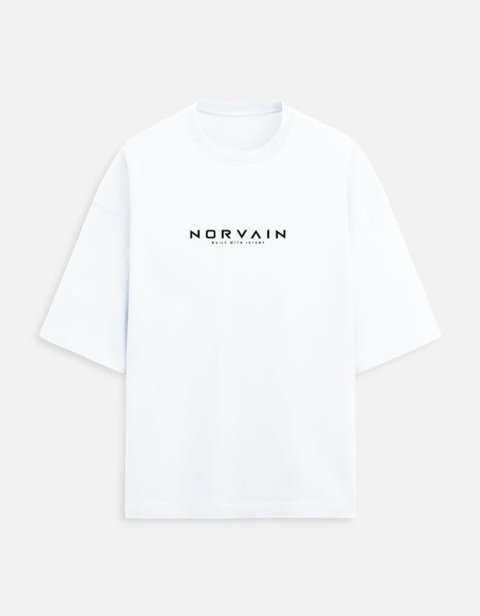 NORVAIN NORTH oversized white streetwear T-shirt with minimalist compass graphic